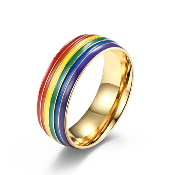 Anel de aço inoxidável LGBTQ, anel de bandeira de arco-íris gay / lésbica - Image 6