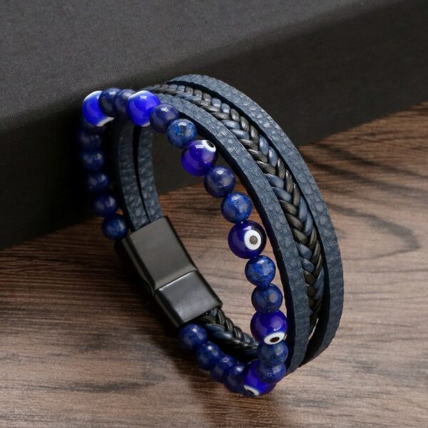 Pulseira alta qualidade couro, Classic Fashion Tiger Eye Beaded Multi Layer Leather Bracelet For Men - Image 30