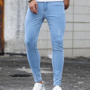 Calça Jeans skinny elástico para homens, calças lápis, streetwear, céu azul, elástico, designer, moda.