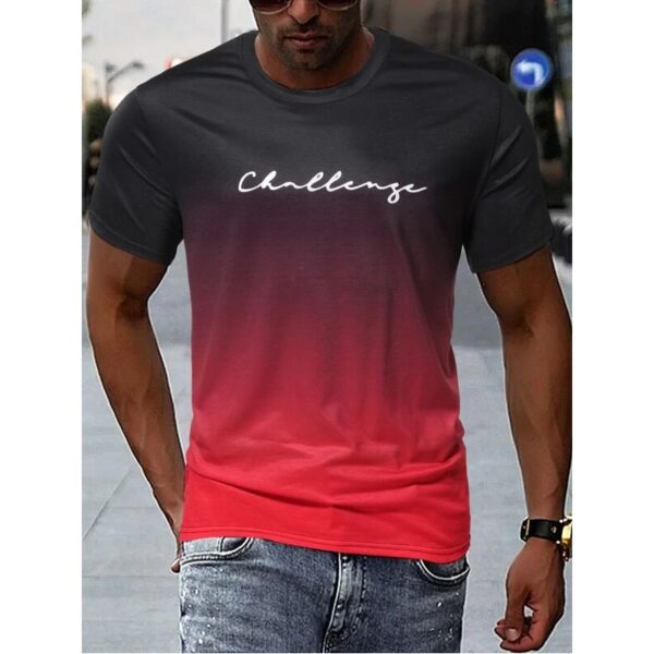 Camiseta estampada com letra masculina, gradiente de contraste, de manga curta Harajuku, pescoço, camisetas extragrandes - Image 2