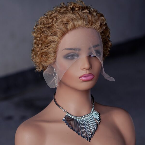 Peruca Encaracolada Pixie Corte com Renda Transparente, Água Onda Profunda, Bob Curto, Cabelo Humano, 13x1 - Image 3
