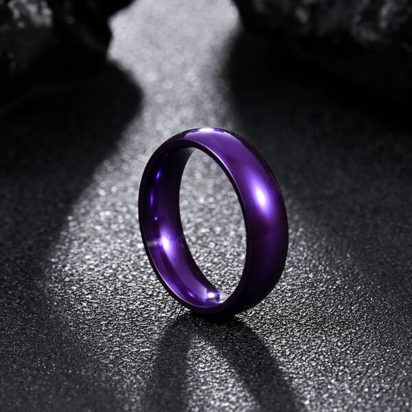 Anel de aço inoxidável, Simples 8mm, masculino roxo acabamento fosco chanfrado borda polido. - Image 2