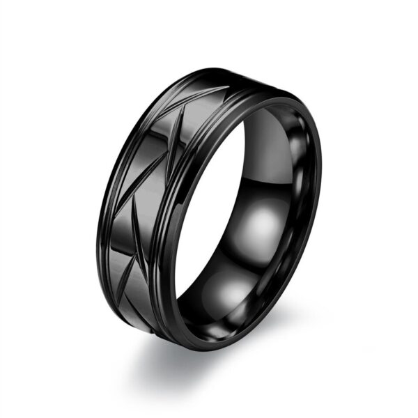 Anel multifacetado preto do sulco do aço inoxidável para homens e mulheres, moda - Image 9