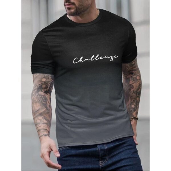 Camiseta estampada com letra masculina, gradiente de contraste, de manga curta Harajuku, pescoço, camisetas extragrandes - Image 18