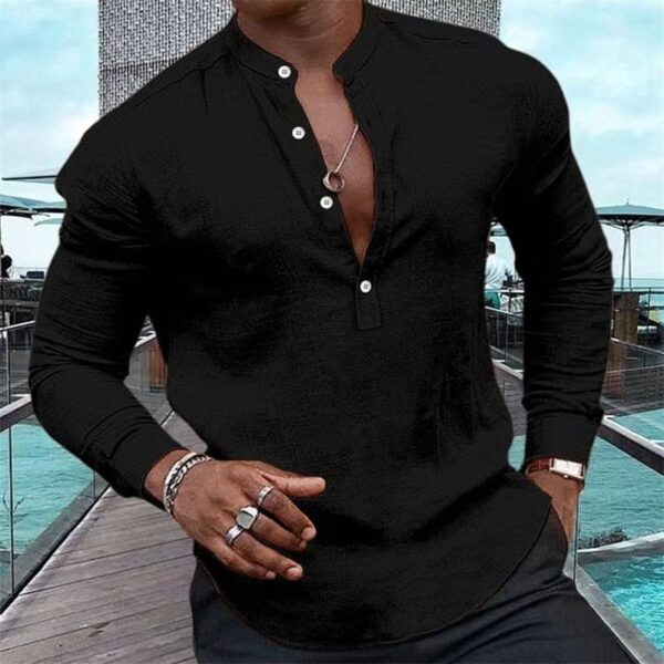 Camisa Meia cardigã de manga comprida masculina, com gola Henley, férias havaianas, verão, nova moda, 5 cores - Image 5