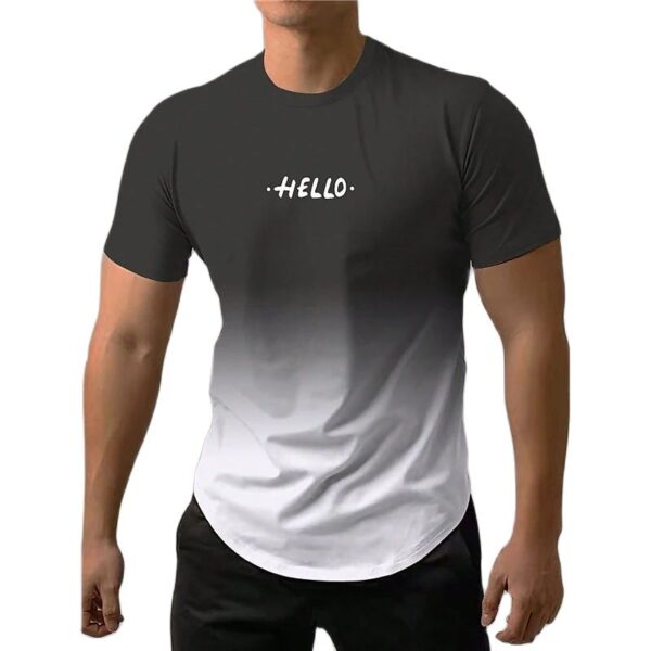Camiseta estampada com letra masculina, gradiente de contraste, de manga curta Harajuku, pescoço, camisetas extragrandes - Image 5