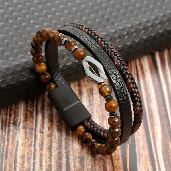 Pulseira de Couro Multicamada Trançada para Homens, Joia Frisada Olho de Tigre, Moda Clássica, Presente de Festa, Alta Qualidade, 19 cm, 21 cm, 23cm - Image 8