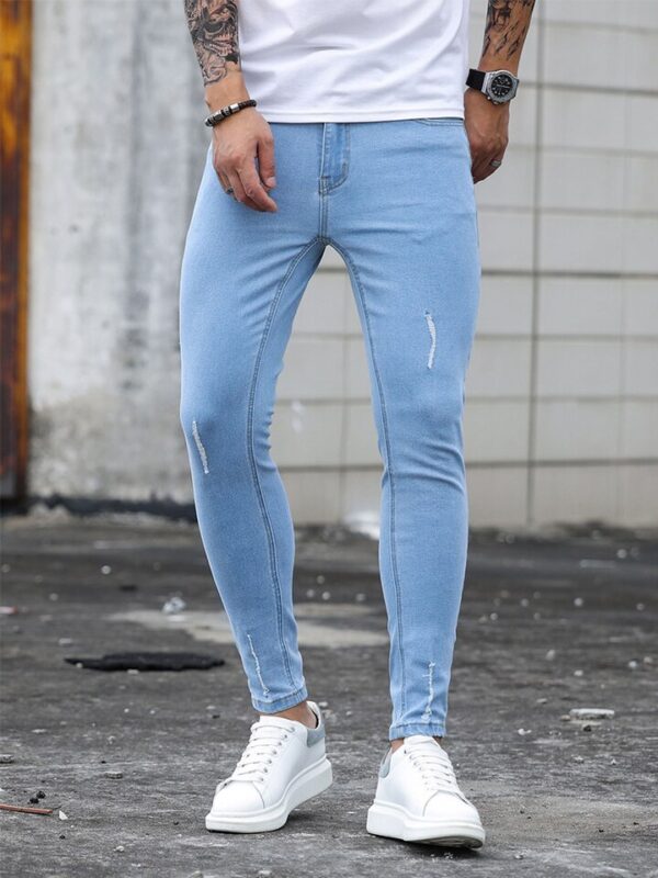 Calça Jeans skinny elástico para homens, calças lápis, streetwear, céu azul, elástico, designer, moda. - Image 6