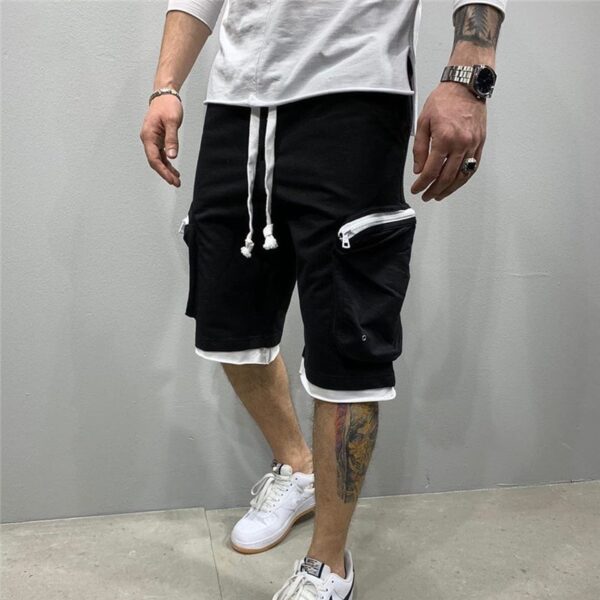 Bermuda Masculina curta solta para jogging, moda casual de streetwear fitness, esportivos com vários bolsos, hip cargo, verão - Image 6