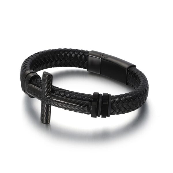 Pulseira de couro trançado à mão para homens e mulheres, cruz simples e delicada, amuletos cristãos - Image 7