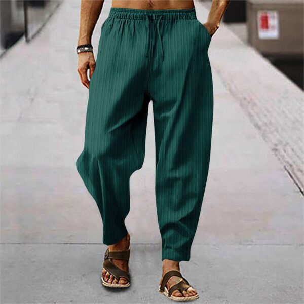 Calça casual solta de linho de algodão masculina, calça monocromática, streetwear, listra de 15 cores, primavera, outono, S-3XL - Image 5