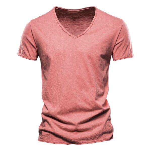 Camiseta monocromática com decote em O masculina, camiseta clássica, 100% algodão, alta qualidade, verão - Image 3