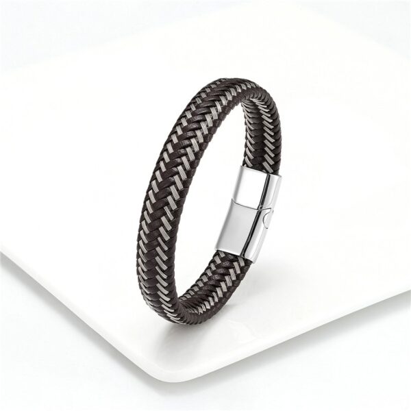 Pulseira de corda trançada, Aço inoxidável couro, jóias vermelhas masculinas - Image 6