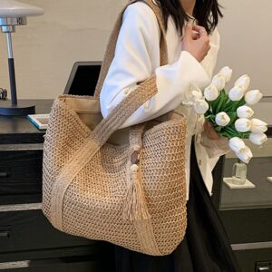 Bolsa feminina Saco trançado de palha Mão, tecido Simples, Holiday Beach Shoulder Bag Tendência Casual Grande