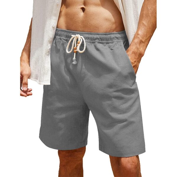 Short de praia casual de algodão linho masculino, cor sólida, moda verão - Image 10