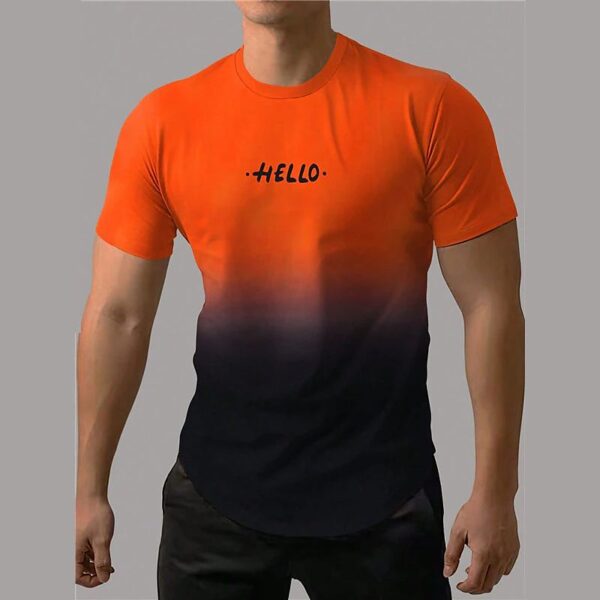 Camiseta estampada com letra masculina, gradiente de contraste, de manga curta Harajuku, pescoço, camisetas extragrandes - Image 14