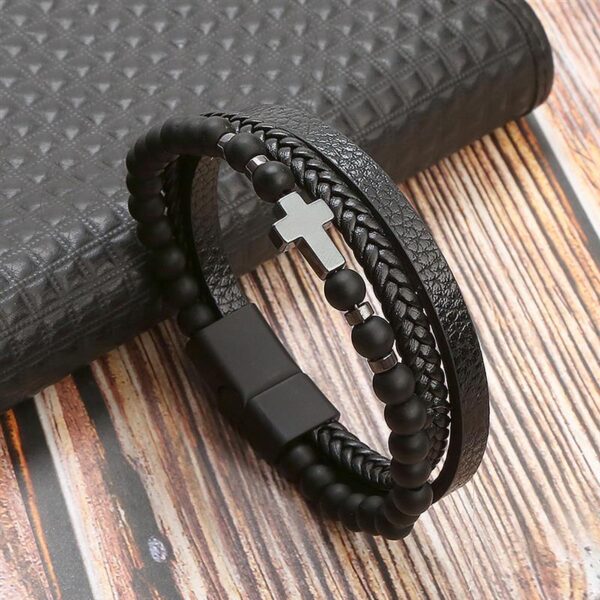 Pulseira de Couro Multicamada Trançada para Homens, Joia Frisada Olho de Tigre, Moda Clássica, Presente de Festa, Alta Qualidade, 19 cm, 21 cm, 23cm - Image 2