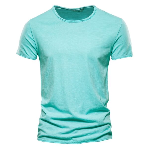 Camiseta monocromática com decote em O masculina, camiseta clássica, 100% algodão, alta qualidade, verão - Image 2