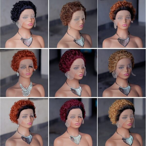 Peruca Encaracolada Pixie Corte com Renda Transparente, Água Onda Profunda, Bob Curto, Cabelo Humano, 13x1 - Image 12