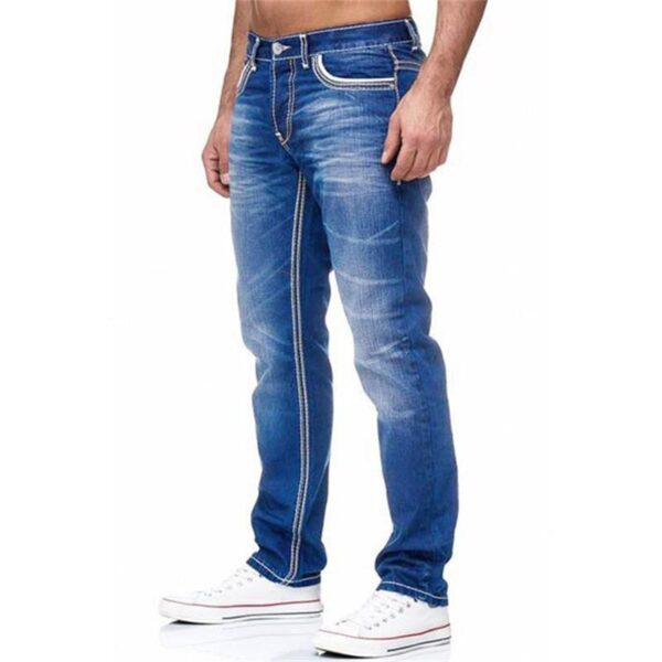 Calça Jeans masculina monocromático com bolsos, calça reta, casual, streetwear diário, primavera e verão - Image 2