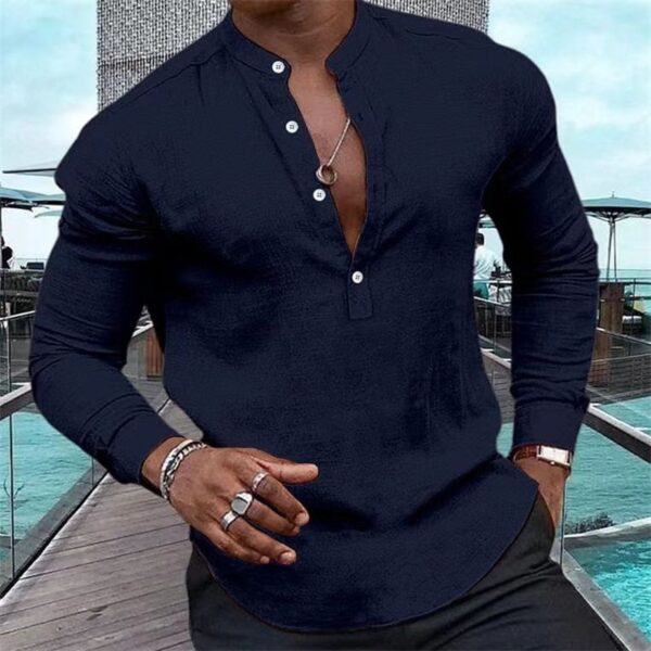 Camisa Meia cardigã de manga comprida masculina, com gola Henley, férias havaianas, verão, nova moda, 5 cores - Image 4