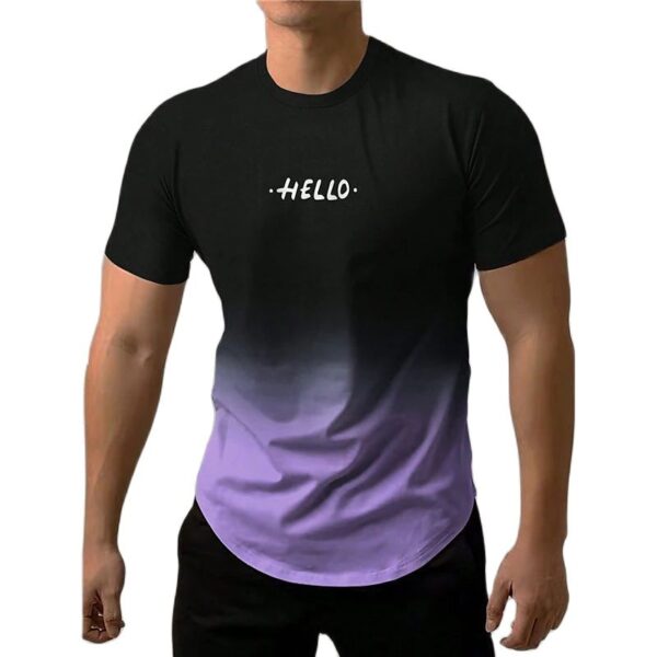 Camiseta estampada com letra masculina, gradiente de contraste, de manga curta Harajuku, pescoço, camisetas extragrandes - Image 8