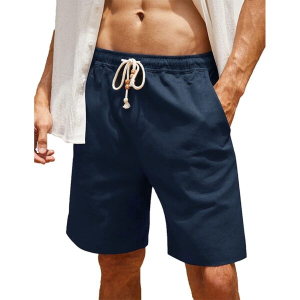 Short de praia casual de algodão linho masculino, cor sólida, moda verão - Image 9