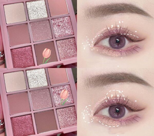 Sombra 9 Colors Glitter Eyeshadow Palette Pearlescent Matte Earth Color Acrílico Paleta de Sombras Impermeável, Coreano - Image 17