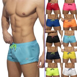 Sunga de banho, secagem rápida masculina, cintura baixa, de praia, esportivos, cor sólida, europeu e americano.