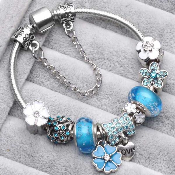 Pulseira Feminina-925 prata esterlina original, três cores primavera shili pêssego flor - Image 2