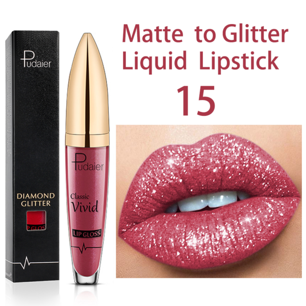 Batom Diamante brilho perolado brilho labial à prova waterproof água de longa duração fosco brilho - Image 11