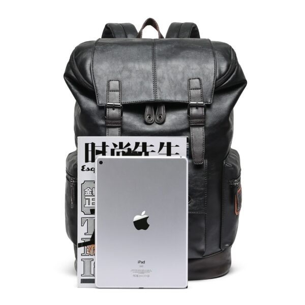Mochila de viagem antiroubo de couro PU grande para homens, de ombro, laptop, preta - Image 4