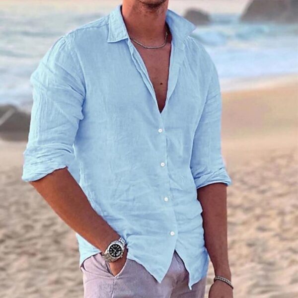 Camisa casual solta de linho masculina, tops 100% algodão, camiseta de manga comprida, alta qualidade, verão, outono, 2023 - Image 13
