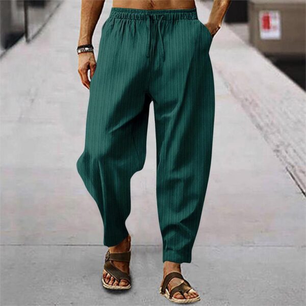 Calça casual solta de linho de algodão masculina, calça monocromática, streetwear, listra de 15 cores, primavera, outono, S-3XL - Image 4