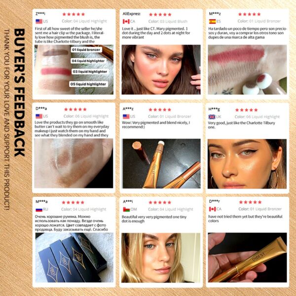 Blush QIBEST Líquido De Pêssego Rosa, Fosco De Veludo, Pigmento De Rosto Vara, Creme Natural Durável, Bochecha, Maquiagem - Image 10