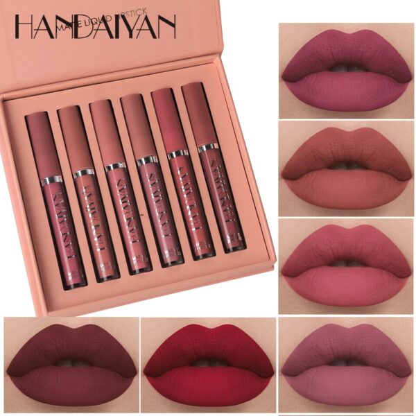Kit de batom líquido HANDAIYAN fosco impermeável, veludo nu, brilho labial, matiz Lipgloss, 6 cores/caixa - Image 2