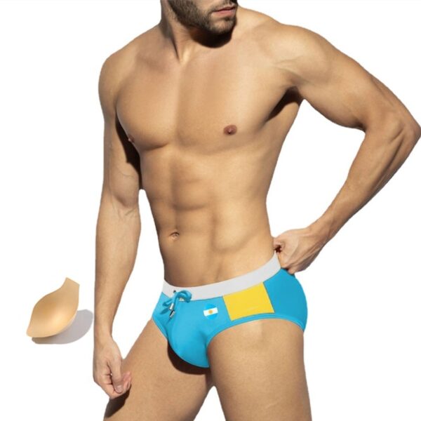 Sunga masculina banho Nova Bandeira Swimwear, Sexy Push Up Pad Swimsuit,  Praia Surf Banho, Curto, UXH - Image 12
