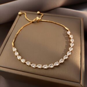 Pulseira ajustável de zircão brilhante feminina, joias banhadas a ouro 14k, coreana, atmosfera simples, luxo