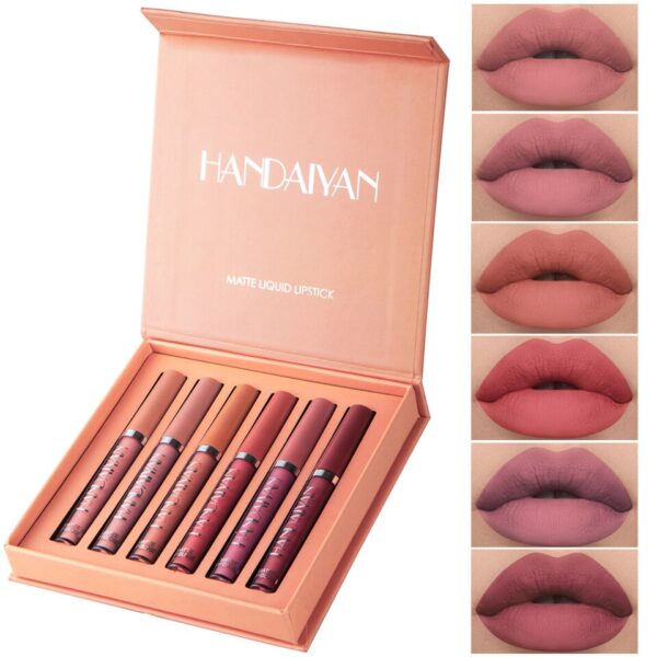 Kit de batom líquido HANDAIYAN fosco impermeável, veludo nu, brilho labial, matiz Lipgloss, 6 cores/caixa - Image 6