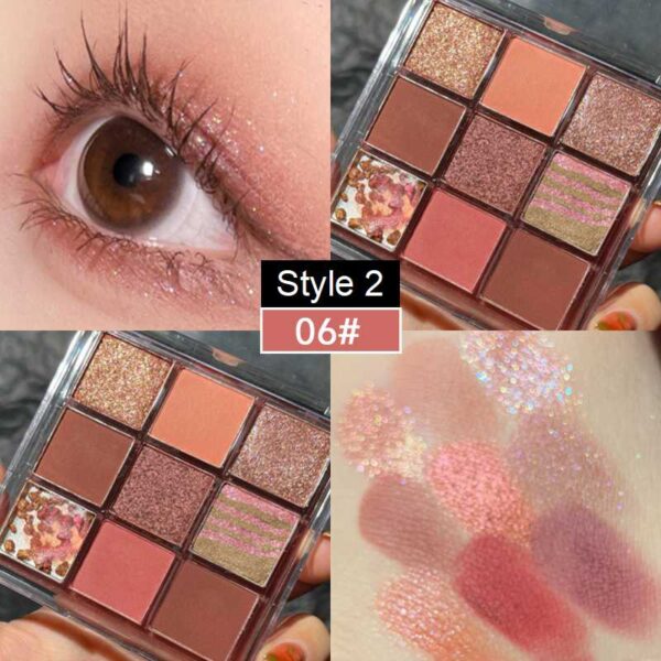 Sombra 9 Colors Glitter Eyeshadow Palette Pearlescent Matte Earth Color Acrílico Paleta de Sombras Impermeável, Coreano - Image 25