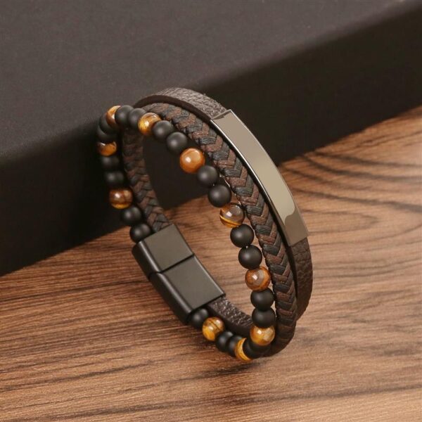 Pulseira de Couro Multicamada Trançada para Homens, Joia Frisada Olho de Tigre, Moda Clássica, Presente de Festa, Alta Qualidade, 19 cm, 21 cm, 23cm - Image 30