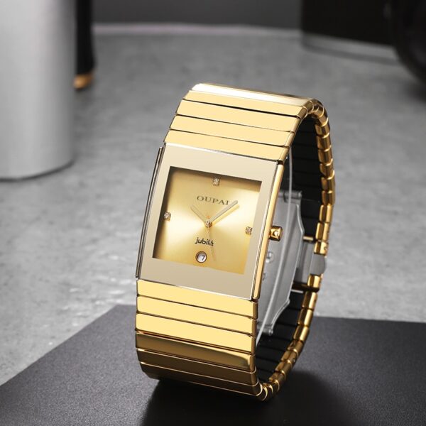 Relógio masculino de cerâmica retangular preta OUPAI, quartzo ultra fino, fadeless, scratchless, moda antiga, 34mm, nova chegada, 2022 - Image 2