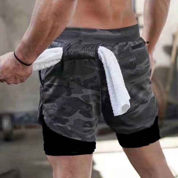 Shorts Double-Deck Quick Dry Sport Curto para Homens, Ginásio Running, Camo, Fitness, Jogging, Treino, Crossfit, Masculino, 2 em 1