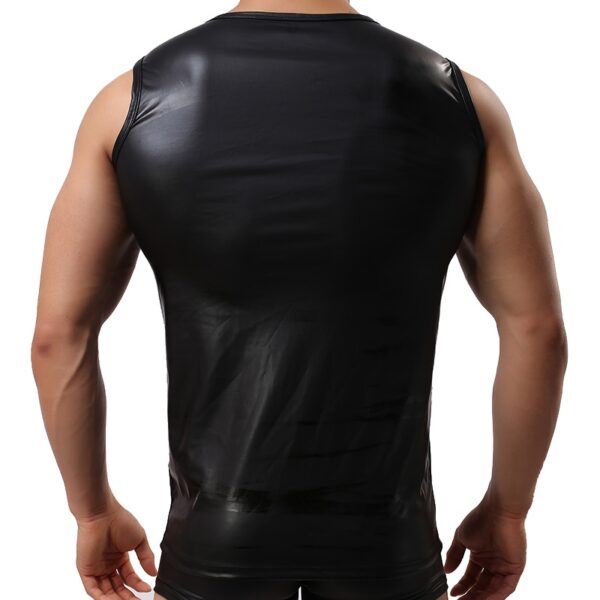 Camisetas de couro de patente macia sexy homens, estiramento da bainha das partes superiores sem mangas, de couro do plutônio - Image 5