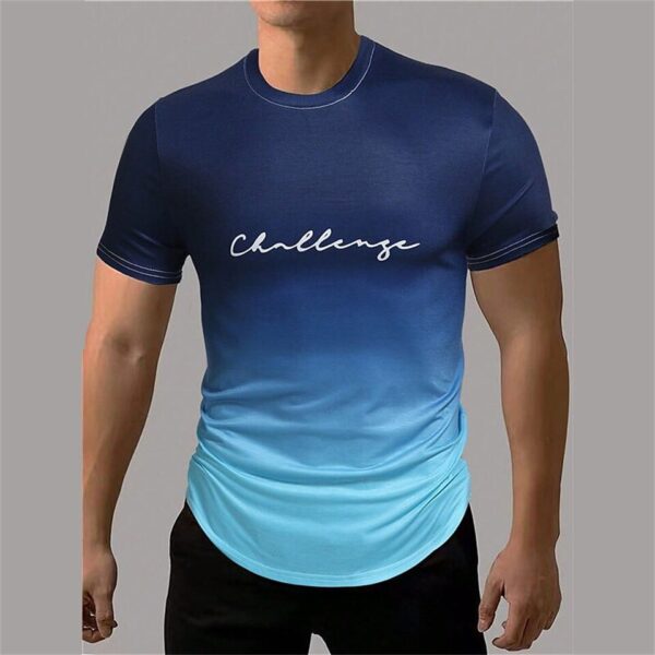 Camiseta estampada com letra masculina, gradiente de contraste, de manga curta Harajuku, pescoço, camisetas extragrandes - Image 3