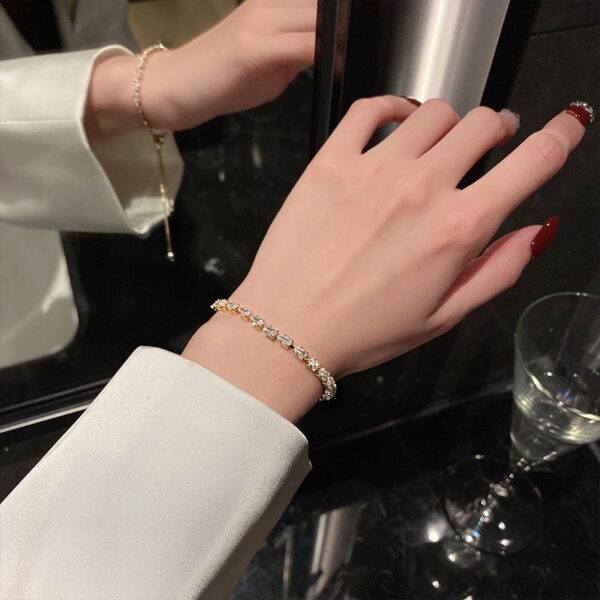 Pulseira ajustável de zircão brilhante feminina, joias banhadas a ouro 14k, coreana, atmosfera simples, luxo - Image 6