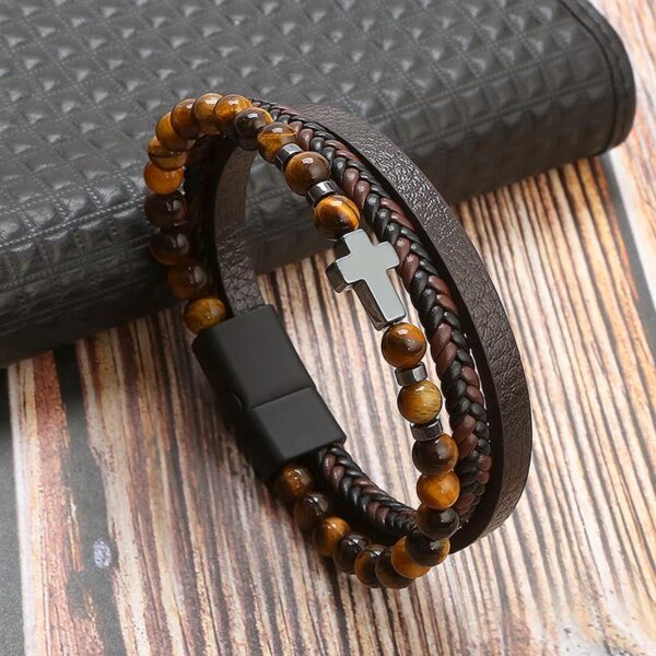 Pulseira de Couro Multicamada Trançada para Homens, Joia Frisada Olho de Tigre, Moda Clássica, Presente de Festa, Alta Qualidade, 19 cm, 21 cm, 23cm - Image 12