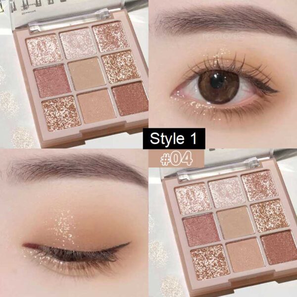 Sombra 9 Colors Glitter Eyeshadow Palette Pearlescent Matte Earth Color Acrílico Paleta de Sombras Impermeável, Coreano - Image 3