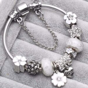 Pulseira Feminina-925 prata esterlina original, três cores primavera shili pêssego flor