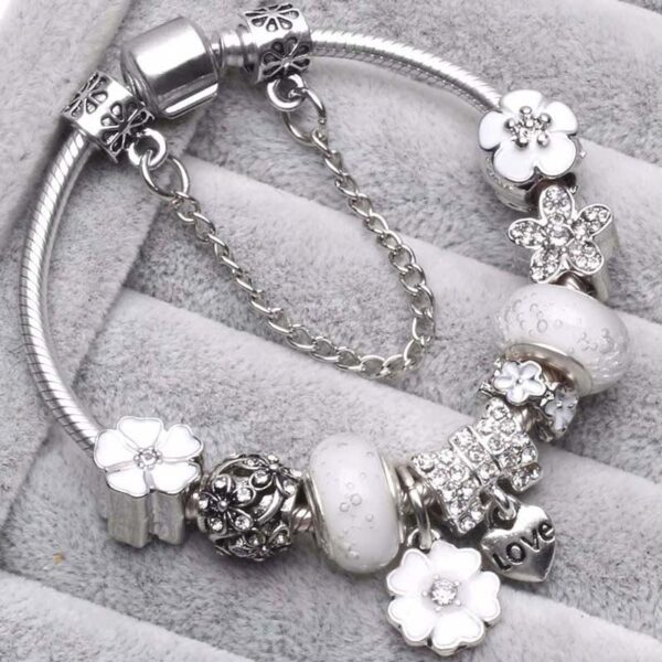 Pulseira Feminina-925 prata esterlina original, três cores primavera shili pêssego flor